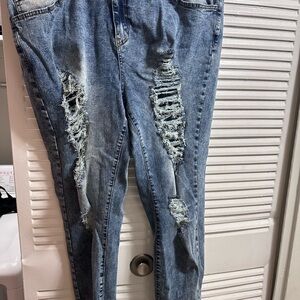 SHEIN Blue Distressed Skinny Jeans